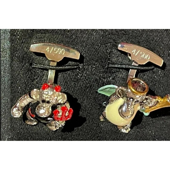 Bugatchi Logo Silver Multi-Color Enamel Monkey Devil & Monkey Angel Cuff Links - Picture 3 of 6